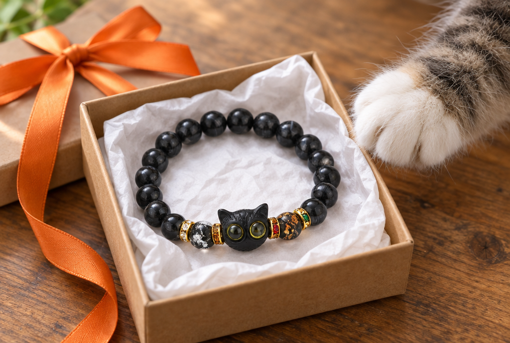 Kattmat-armband i presentask med katt-tass